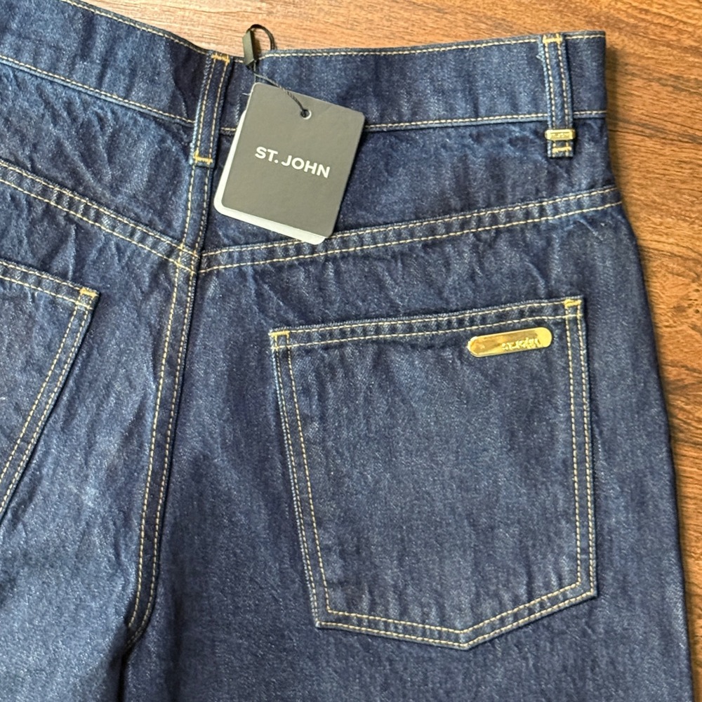 St John Paseo Jeans Womens 10 NWT Dark Indigo Wide Leg K84AC70 $695 USA Luxury